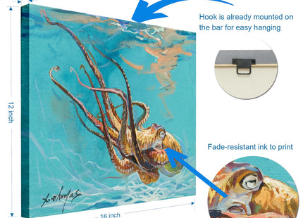 JZLDZS Ocean Wall Art Octopus Canvas Prints, 12x16 Inch Framed, Blue
