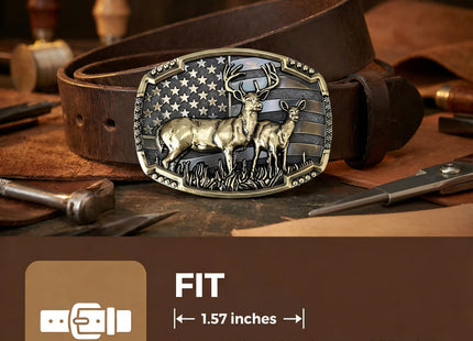 UAIAGM Deer Belt Buckle for Men Cool Western Men's Buckles for Belts Patriotic Elk Deer Head Belt Buckle Cowboy Belt Buckles, Norse Viking Deer Buckle for Men's Belts (Gold)