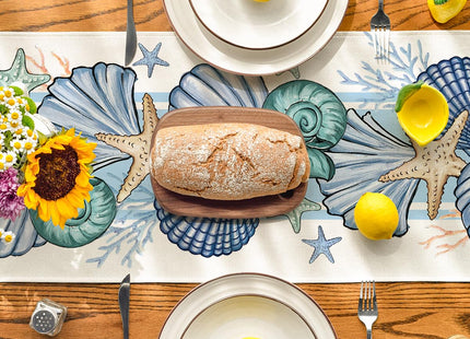 Artoid Mode Sea Shell Starfish Summer Table Runner,Spring Ocean Kitchen Dining Table Decoration for Home Party Decor 13x72 Inch