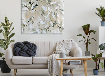 Chickadee Birds on Branches, 36 x 36 Inch Canvas Wall Art