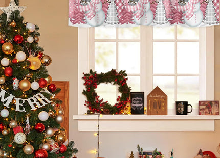 T&H XHome Christmas Valances for Kitchen Windows, Pink Winter Xmas Tree Forest Snowman Valance Rod Pocket Window Curtain for Bathroom Cafe Basement, Farmhouse Small Window Treatment, 60" W x 18" L
