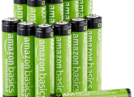 Amazon Basics 12-Pack Rechargeable AAA NiMH Batteries, 800 mAh, 1.2V, Low Self-Discharge, Pre-Charged, Recharge up to 1000x Times