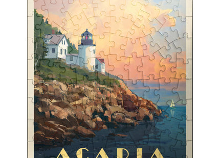MyPuzzle Acadia National Park: Lighthouse, Vintage Poster - Premium Jigsaw Puzzle for Adults