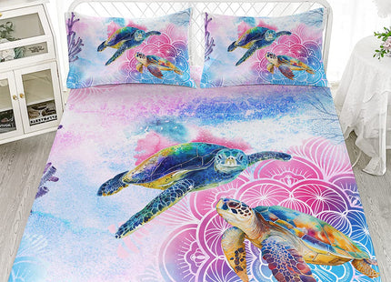 HOSIMA Sea Turtle Fitted Sheet Sets,Coastal Beach Themed Twin Bed Set for Girls Kids Teen Boys Room Decor, Crib Set,Mandala Bedding Twin Size,1 Sheet+2 Pillowcases.,Twin 39''*75''