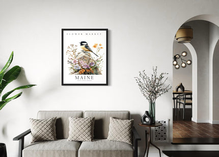 Maine Unframed Art Print Poster, State Bird Wall Art Wildlife Animal Botanical Decoration for Bedroom, Living Room Bathroom Decor 77 (Maine, 20"L x 16"W, Unframed)