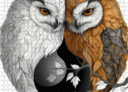 Yin Yang Owl Jigsaw Puzzle 1000 Pieces for Adults,Unique Bird Jigsaw Puzzle Features Dual Owl Balance, Black and White Animal Puzzle,Impossible Owl Home Wall Decor