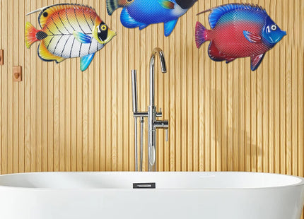 John's Studio Metal Fish Sea Wall Decor Outdoor Garden Hanging Art Sculptures Home Ocean Theme Decorations for Kitchen Bathroom and Pool - 3 PCS