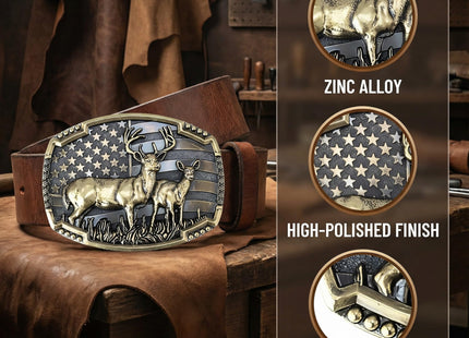 UAIAGM Deer Belt Buckle for Men Cool Western Men's Buckles for Belts Patriotic Elk Deer Head Belt Buckle Cowboy Belt Buckles, Norse Viking Deer Buckle for Men's Belts (Gold)