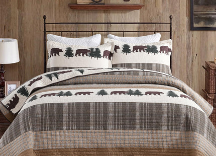 Finlonte Quilt King Size, 100% Cotton Christmas King Size Quilt, Lodge Cabin Farmhouse King Quilt, Brown Green Lightweight Soft Quilt Bedspread Sets for All Season, 3 Pieces
