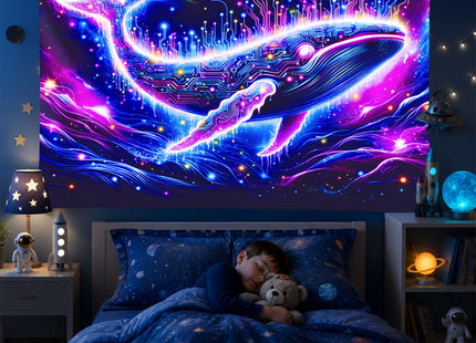 BlissYard Blacklight Tapestry Cosmic Whale Neon Wall Art 78 x 59 Inch