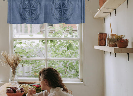 Pinroote Navy Blue Compass Nautical Valances Window Treatment Farmhouse Decor, Coastal Summer Ocean Rustic Rod Pocket Valance Curtains for Living Room, Bedroom, Kitchen, 54" W x 18" L - 1 Panel