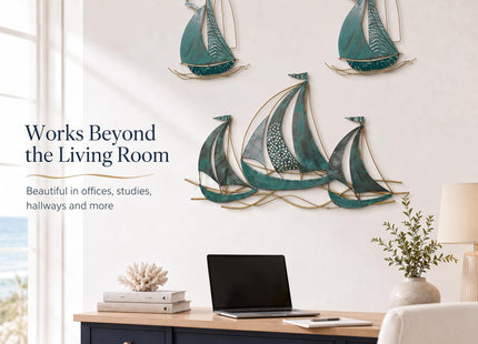 HAVFIFK Large Sailboat Metal Wall Decor for Living Room,3D Wall Art