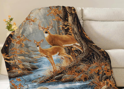 Fall Deer Blanket, Hunting Throw Blanket, Deer Gifts, Fall Forest Blankets, Deers Stuff Fleece Flannel Plush for Women Men Boys Girls Lovers Adults Soft Bedding for Sofa Bed Office Home Decor 40"X50"