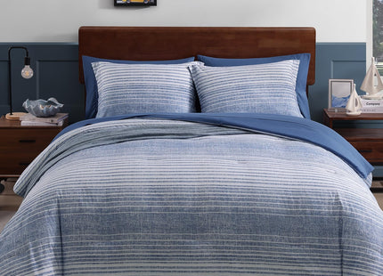 Queen Comforter Set Striped Ocean Blue Coastal 7 Pieces Bed in a Bag