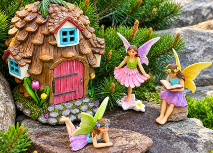 Fairy Garden Figurines & Pinecone House - 4-Piece Miniature Decorative Set
