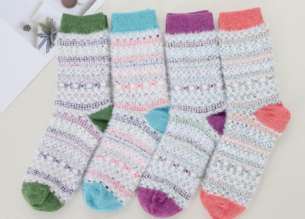 Zando Women's Wool Socks - Warm Thick Merino Crew Socks for Winter Hiking & Athletic Activities - Stripe Moose Pattern