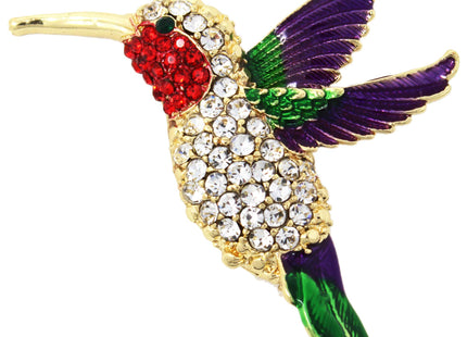 Large Hummingbird Crystal Brooch Pin with Sparkly Multicolor Rhinestones, Unique Bird Costume Jewelry or Hummingbird Gift for Women