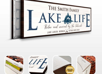 TAILORED CANVASES Personalized Lake Life Sign, Rustic Lake House Wall Art