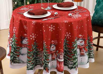 NOVILYS Red Round Christmas Tablecloth, Snowman Gift Design, 70 Inch