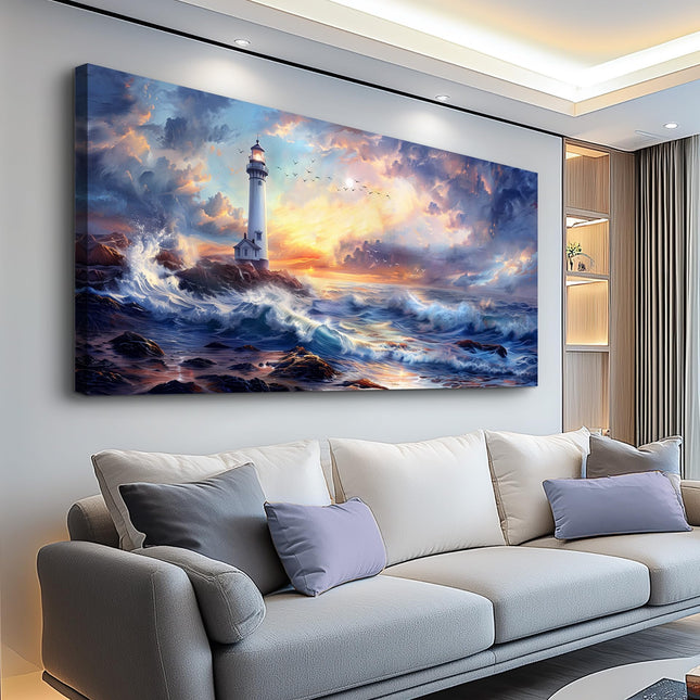 PHAOHUAXM Wall Art Seaside Lighthouse Scenery Printing Pictures Home Decor