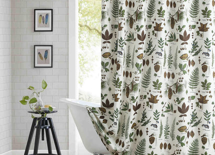 BESTRIPES Fabric Shower Curtain, Brown and Green Natural Botanical Leaf Pinecone Print Shower Curtains for Bathroom, 72" W x 72" H