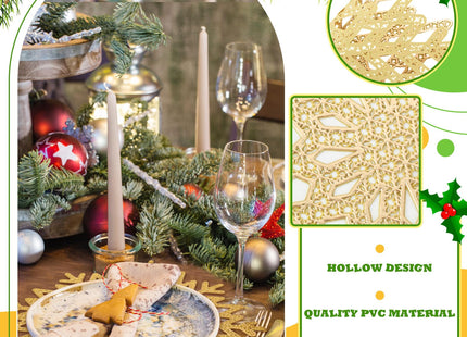 Funnymoom Christmas Snowflake Placemats Set of 6, Gold 15 Inch Winter