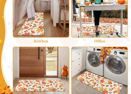SHACOS Fall Anti Fatigue Kitchen Mats Orange Maple & Acorn 17x27.5+17x47
