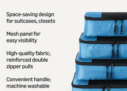 Amazon Essentials 4-Piece Packing Cubes Travel Accessories Set, Luggage Organizer with Double Zipper, Mesh Top, Space-Saving, Medium, Sky Blue (Previously Amazon Basics)