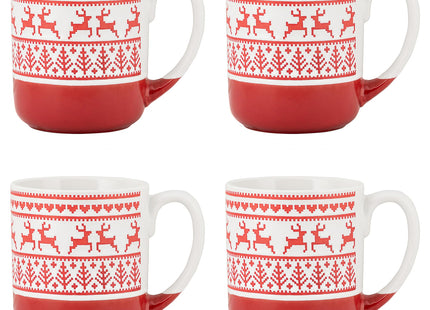 10 Strawberry Street Embossed Reindeer Ceramic Mug, Set of 4 (Red), S4MUG-XMAS