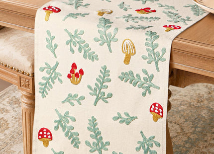 Miss Adola Embroidered Canvas Table Runner 13"x72", Cute Mushroom