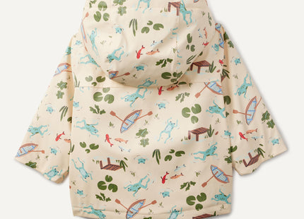 Amazon Essentials Toddler Boys' Water-Repellent Rain Jacket with Quilted Lining, Light Tan Frogs, 4T