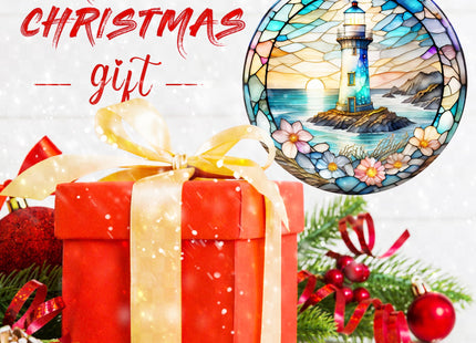 Stained Ceramic Lighthouse Ornament - Christmas Tree Ornaments - Christmas Decorations - Lighthouse Decor for Office, Room, Home - Holiday Present Ideas