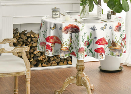 Horaldaily Vintage Mushroom Forest Tablecloth, 60x60 Inch Round