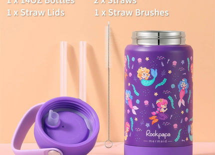rockpapa Kids Bento Lunch Box Set with Insulated Water Bottle, Mermaid