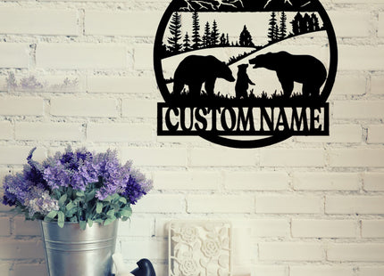 Custom Bear Metal Wall Art - Personalized Cabin Sign - Bear Lover's Gift
