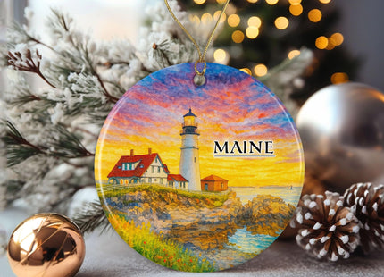 Maine USA Watercolor Ornament - Ceramic Christmas Keepsake - Honeymoon Anniversary - Travel Souvenir - Housewarming Present - Gift for Maine Lover Printed on Both Sides