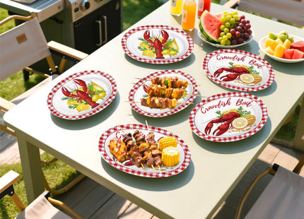 Greencian 50Pcs Crawfish Boil Large Oval Paper Plates for BBQ 12 x 10 Inch