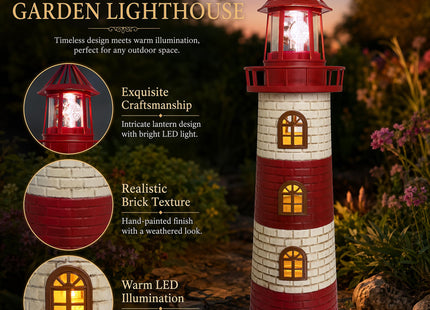 Large Garden Statues 23" Coastal Solar Lighthouse Garden Decor for Outside