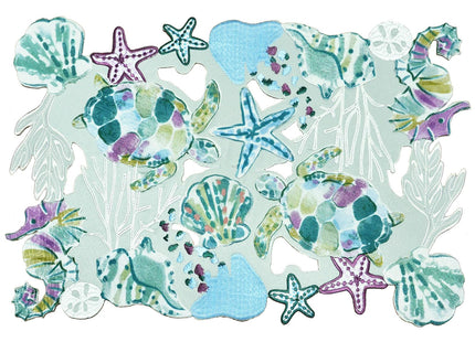 Simhomsen Decorative Embroidered Ocean, Sea Life, Coastal or Beach Themed Table Placemats, Seashells and Starfish Print (13 × 19 inches (Set of 4))