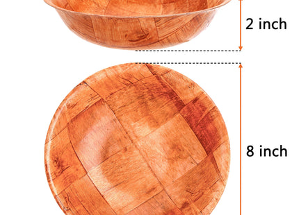 Elsjoy 8 Pack Wooden Woven Salad Bowl, 8 Inch Stackable Round Wood Serving Bowl, Rustic Mixing Bowl for Salad, Fruits, Vegetables, Natural Birch Wood