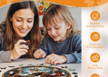 Wooden Puzzles for Adults, Maine Cat Library Wood Puzzles Adult, Unique Animal Shaped Wooden Jigsaw Puzzle, Creative Birthday Gifts for Friends/Family/Puzzle Lovers, Home Decor(M-11.4 * 11.4in 200pcs)