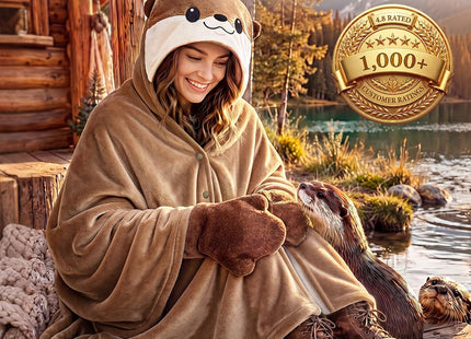 Mewaii Otter Gifts, Wearable Blanket Hoodie, Soft Flannel Otter Blanket