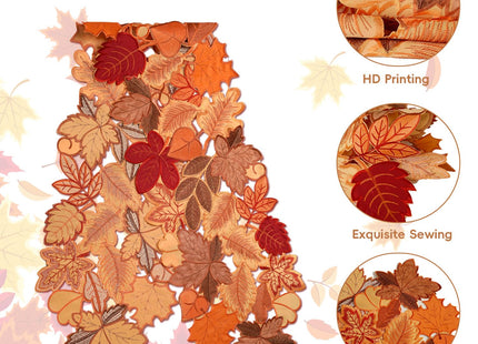 Fall Table Runner 72 Inches Long Autumn Maple Leaf Embroidered Runner