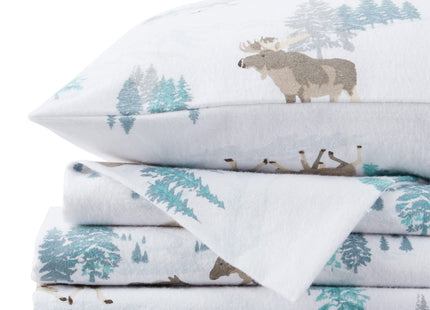 Market & Place 100% Turkish Cotton Flannel Sheet Set | 4 Piece Deep Pocket Novelty Cozy Winter Bed Sheets | Double Brushed for Extra Softness & Comfort | Alpine Collection (Queen, Moose)