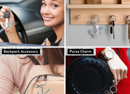 Aqua79 Seagull Keychain, Silver 3D Sparkling Rhinestones Metal Alloy Charm