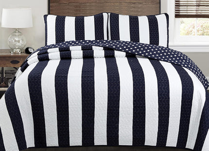 Cozy Line Home Fashions Sailor Popeye 's Bedding Quilt Set, Nautical Navy Blue White Star Striped 100% Cotton Reversible Coverlet Bedspread for Kids Boy (Sailor Star, Twin - 2 piece)