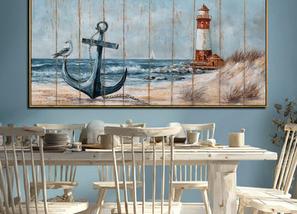 Bird Wall Decor,Beach Wall Art For Living Room, Lighthouse Large Framed Canvas Coastal Pictures Arts for Walls,Blue Poster Prints for Home Office 29"x58"