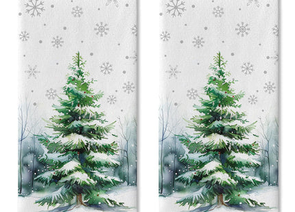 Croar Winter Pine Tree Kitchen Dish Towel, Snowy Snowflake Farmhouse Drying