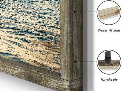 Ocean Framed Wooden Wall Art: Coastal Painting Art 40"x20" Sail Boats Artwork Decor Sunset Seascape Picture Prints for Office