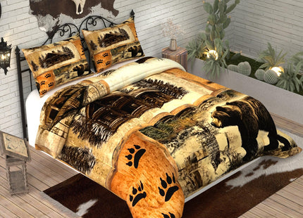 Namoxpa Rustic Bear Comforter Sets for Kids Adults,3D Pattern Cabin Theme,Decorative Bedding Comforter Sets with 2 Pillow Shams, Twin Size